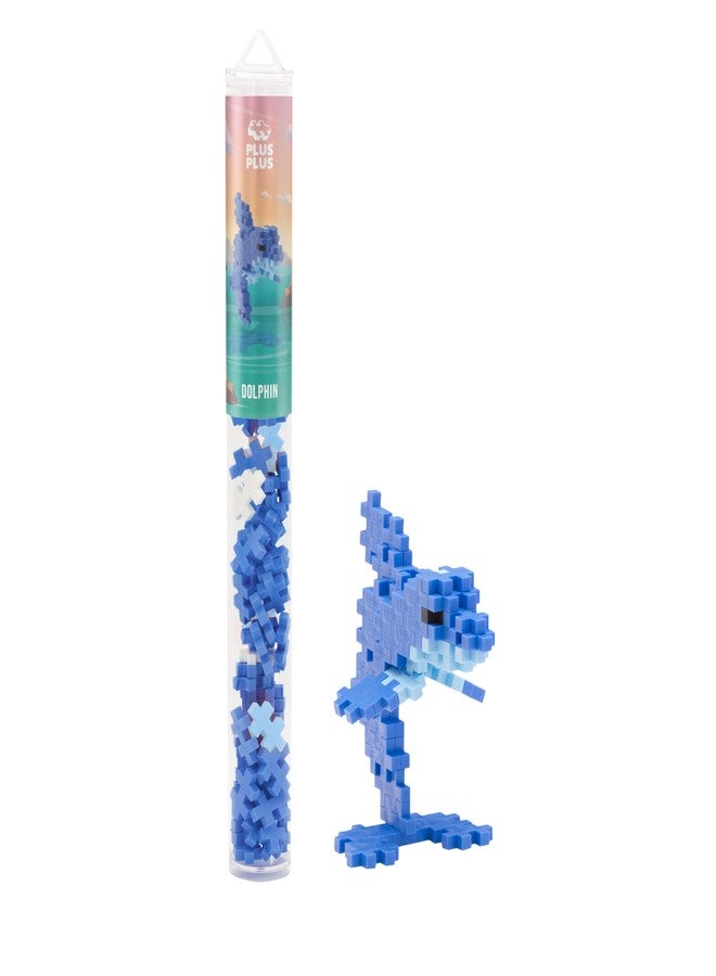 Plus-Plus PLUS PLUS 3D Animal Figure Building Block Set, 70 Mini Interlocking Puzzle Pieces, Fun Stem Toys for Kids - Dolphin Maker Tube - Image 1